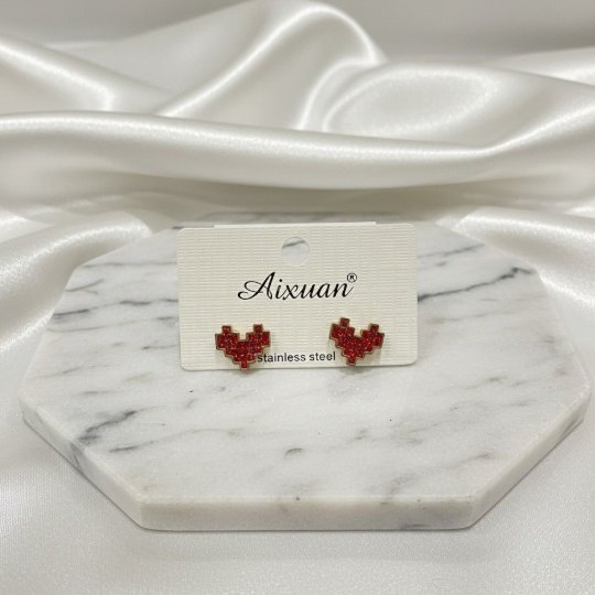 Red heart stud earrings